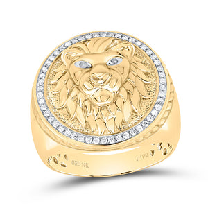 10kt Yellow Gold Mens Round Diamond Lion Head Mane Ring 1/3 Cttw