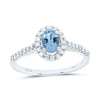 10kt White Gold Womens Oval Aquamarine Diamond-accent Solitaire Ring 1/5 Cttw