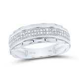 10kt White Gold Mens Round Diamond Wedding Scalloped Edge Band Ring 1/5 Cttw