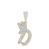 10kt Yellow Gold Mens Round Diamond D Crown Letter Charm Pendant 1-1/5 Cttw