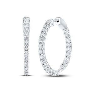 14kt White Gold Womens Round Diamond Inside-Outside Hoop Earrings 3 Cttw