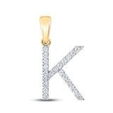 10kt Yellow Gold Womens Round Diamond K Initial Letter Pendant 1/6 Cttw