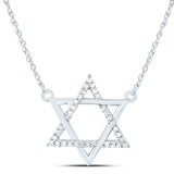 10kt White Gold Womens Round Diamond Magen David Star Necklace 1/12 Cttw