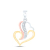 Tri-Tone Sterling Silver Womens Round Diamond Heart Pendant 1/20 Cttw