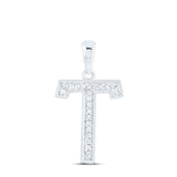 10kt White Gold Womens Round Diamond Initial T Letter Pendant 1/20 Cttw
