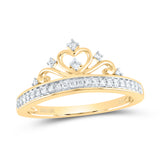 10kt Yellow Gold Womens Round Diamond Heart Crown Ring 1/6 Cttw