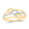 10kt Yellow Gold Womens Round Diamond Double Heart Striped Band Ring 1/10 Cttw