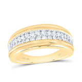 10kt Yellow Gold Mens Round Diamond Wedding Double Row Band Ring 3/4 Cttw