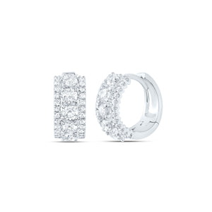 14kt White Gold Womens Round Diamond 3-Row Huggie Earrings 1 Cttw