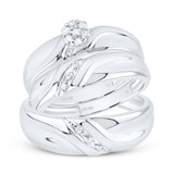 Sterling Silver His Hers Round Diamond Cluster Matching Wedding Set 1/6 Cttw