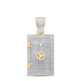 10kt Yellow Gold Mens Round Diamond Bank Safe Vault Charm Pendant 1-1/3 Cttw