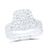 14kt White Gold Princess Diamond Halo Bridal Wedding Ring Band Set 1-1/2 Cttw