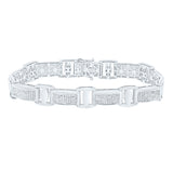 Sterling Silver Mens Round Diamond Rectangle Link Bracelet 1-5/8 Cttw