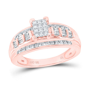10kt Rose Gold Princess Diamond Cluster Bridal Wedding Engagement Ring 1/2 Cttw