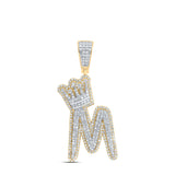 10kt Yellow Gold Mens Round Diamond M Crown Letter Charm Pendant 1-1/5 Cttw