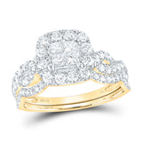 10kt Yellow Gold Princess Diamond Square Bridal Wedding Ring Band Set 1 Cttw