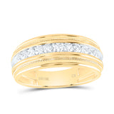 10kt Yellow Gold Mens Round Diamond Milgrain Ridged Wedding Anniversary Band Ring 1/2 Cttw