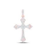 10kt Rose Gold Womens Round Diamond Cross Pendant 1/5 Cttw