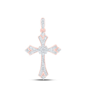 10kt Rose Gold Womens Round Diamond Cross Pendant 1/5 Cttw