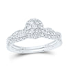 10kt White Gold Round Diamond Cluster Twist Bridal Wedding Ring Band Set 1/2 Cttw