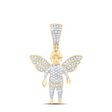 10kt Yellow Gold Mens Round Diamond Guardian Angel Charm Pendant 1/3 Cttw