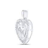 Sterling Silver Womens Round Diamond Heart Moving Twinkle Pendant 1/10 Cttw