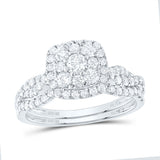 10kt White Gold Round Diamond Square Bridal Wedding Ring Band Set 1 Cttw