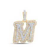 10kt Yellow Gold Womens Round Diamond M Initial Letter Pendant 1/4 Cttw