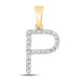 10kt Yellow Gold Womens Round Diamond P Initial Letter Pendant 1/6 Cttw