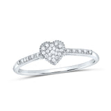 10kt White Gold Womens Round Diamond Slender Heart Ring 1/20 Cttw