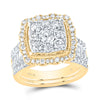 10kt Yellow Gold Round Diamond Cluster Bridal Wedding Ring Band Set 2 Cttw