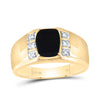 10kt Yellow Gold Mens Round Diamond Black Onyx Solitaire Ring .02 Cttw