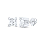 14kt White Gold Unisex Princess Diamond Solitaire Stud Earrings 1/6 Cttw