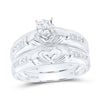 10kt White Gold His Hers Round Diamond Claddagh Matching Wedding Set 1/8 Cttw
