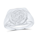 Sterling Silver Mens Round Diamond Flower Cluster Illusion-set Ring 1/10 Cttw