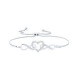 Sterling Silver Womens Round Diamond Infinity Heart Bolo Bracelet 1/6 Cttw