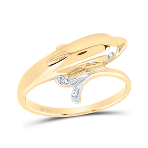 10kt Yellow Gold Womens Round Diamond Dolphin Wrap Ring .03 Cttw