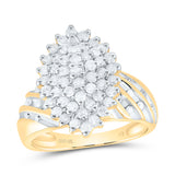 10kt Yellow Gold Womens Round Diamond Oval Cluster Ring 1 Cttw