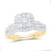 10kt Yellow Gold Round Diamond Square Halo Bridal Wedding Ring Band Set 1 Cttw