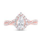 14kt Rose Gold Pear Diamond Halo Bridal Wedding Engagement Ring 1 Cttw