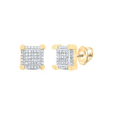 10kt Yellow Gold Round Diamond Square Cluster Stud Earrings 1/6 Cttw