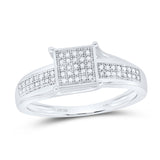 Sterling Silver Womens Round Diamond Square Cluster Ring 1/6 Cttw