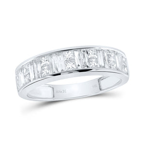 14kt White Gold Womens Baguette & Princess Diamond Wedding Anniversary Band 1 Cttw