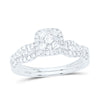10kt White Gold Round Diamond Halo Bridal Wedding Ring Band Set 1/2 Cttw
