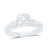 10kt White Gold Round Diamond Halo Bridal Wedding Ring Band Set 1/2 Cttw
