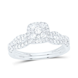 10kt White Gold Round Diamond Halo Bridal Wedding Ring Band Set 1/2 Cttw
