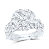 10kt White Gold Round Diamond Cluster Halo Bridal Wedding Ring Band Set 2 Cttw