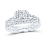 10kt White Gold Round Diamond Halo Bridal Wedding Ring Band Set 1/4 Cttw