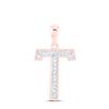 10kt Rose Gold Womens Round Diamond Initial T Letter Pendant 1/20 Cttw