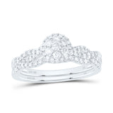 10kt White Gold Round Diamond Oval Cluster Bridal Wedding Ring Band Set 1/2 Cttw